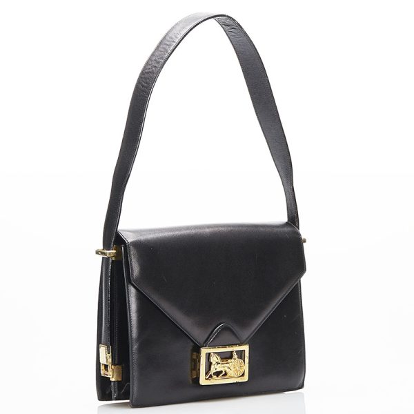 219 93259 2 Celine Carriage Metal One Shoulder Bag Black Leather