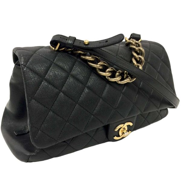 22 4159 1 Chanel Chain Shoulder 2way Handbag Matelasse Shiny Sheepskin Black