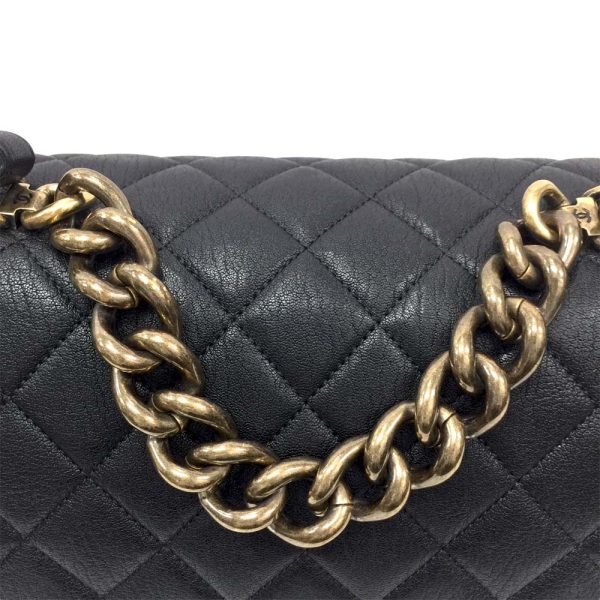 22 4159 11 Chanel Chain Shoulder 2way Handbag Matelasse Shiny Sheepskin Black