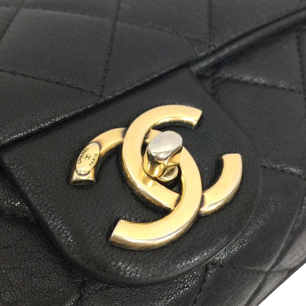 22 4159 13 Chanel Chain Shoulder 2way Handbag Matelasse Shiny Sheepskin Black