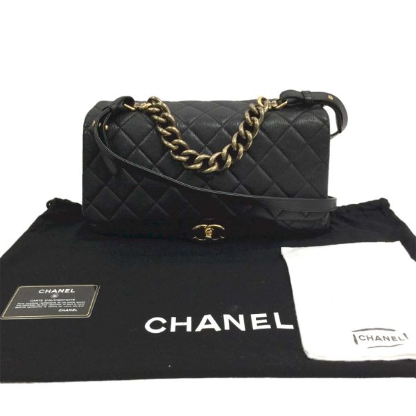 22 4159 19 Chanel Chain Shoulder 2way Handbag Matelasse Shiny Sheepskin Black