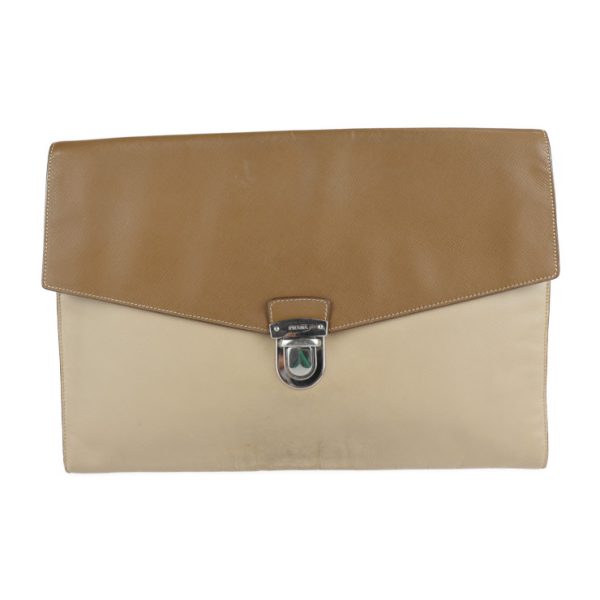 2206013007022 1 Prada Leather Clutch Bag Beige Brown