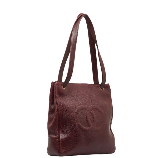 222 45353 2 Chanel Big Coco Mark Tote Bag Wine Red