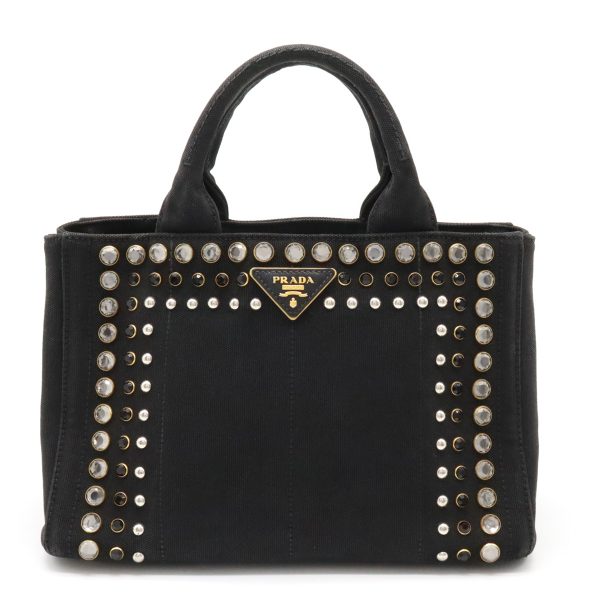 22371223 1 Prada Canapa Tote Handbag Bijou Studded Canvas Black