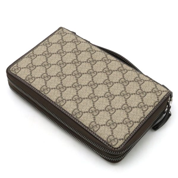 22380996 2 Gucci GG Supreme Document Case Clutch PVC Leather Beige Dark Brown