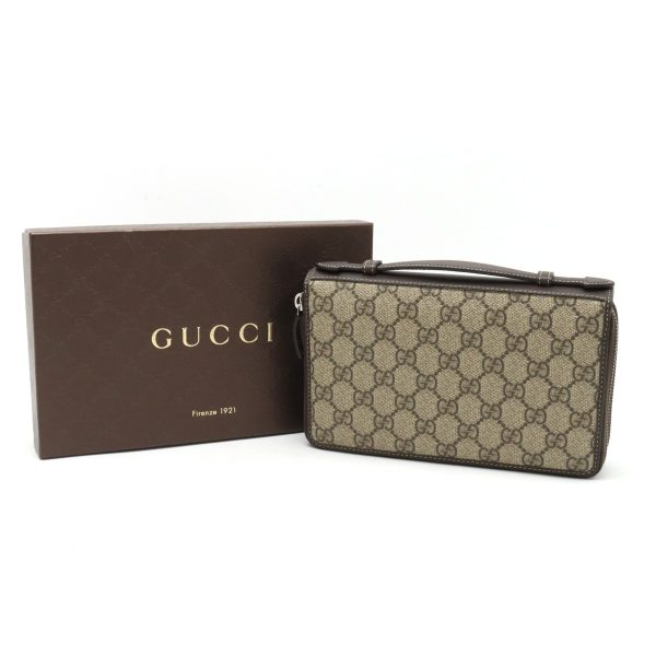 22380996 9 Gucci GG Supreme Document Case Clutch PVC Leather Beige Dark Brown