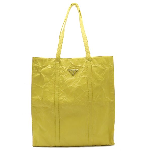 22400623 1 Prada Tote Shoulder Bag Wrinkled Nappa Antique Yellow