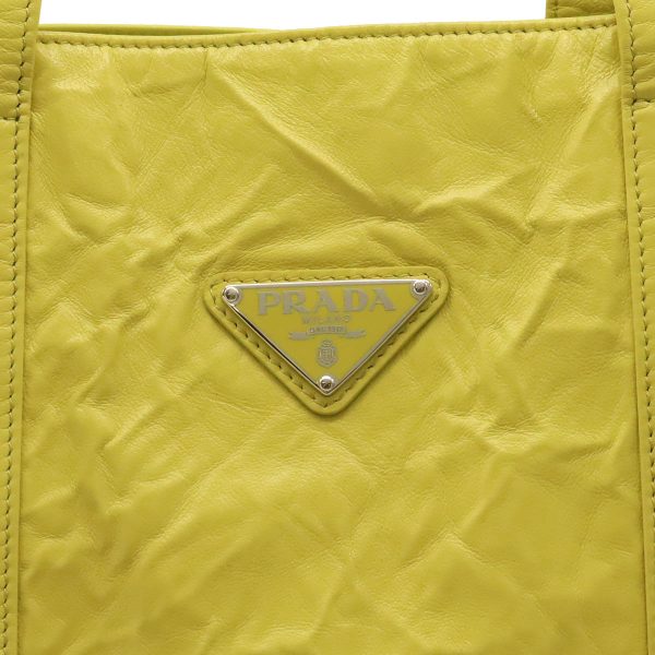 22400623 7 Prada Tote Shoulder Bag Wrinkled Nappa Antique Yellow