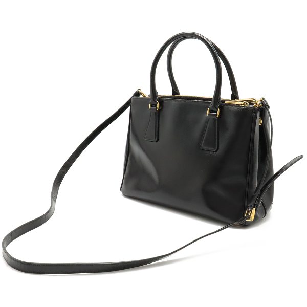 22420195 2 Prada Galleria Handbag 2 Way Shoulder Crossbody Enamel Leather Black Gold