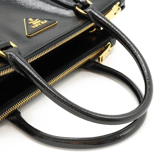 22420195 4 Prada Galleria Handbag 2 Way Shoulder Crossbody Enamel Leather Black Gold