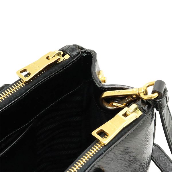 22420195 6 Prada Galleria Handbag 2 Way Shoulder Crossbody Enamel Leather Black Gold