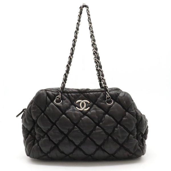 22420444 1 Chanel Bubble Quilt Chain Shoulder Bag Leather Dark Gray