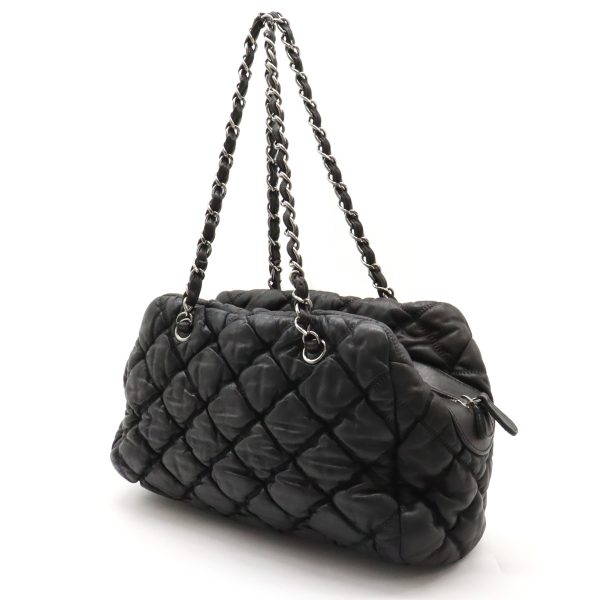 22420444 2 Chanel Bubble Quilt Chain Shoulder Bag Leather Dark Gray