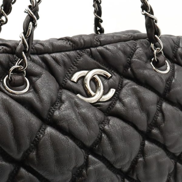 22420444 9 Chanel Bubble Quilt Chain Shoulder Bag Leather Dark Gray