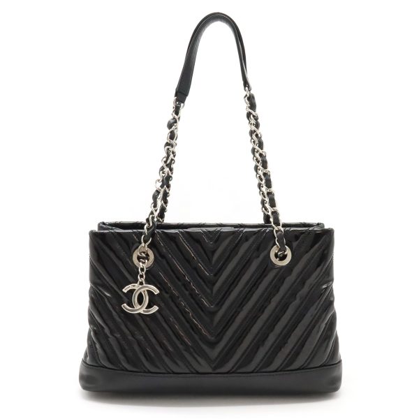 22420981 1 Chanel V Stitch Chevron Tote Enamel Black Silver