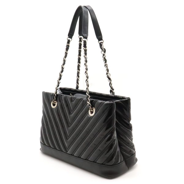 22420981 2 Chanel V Stitch Chevron Tote Enamel Black Silver