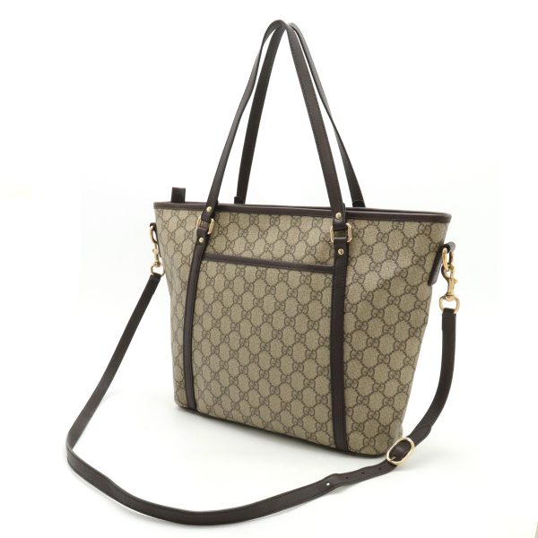 22430128 2 Gucci GG Supreme Tote Bag Semi Shoulder Beige Dark Brown Gold