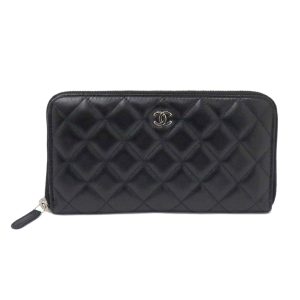 22734 1 Chanel Lambskin Round Zipper Long Wallet