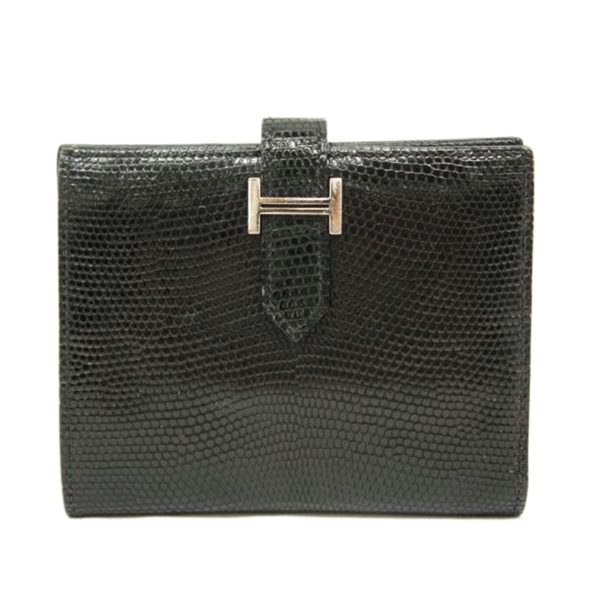 22889 1 Hermes Bairn Compact Black Lizard Bag