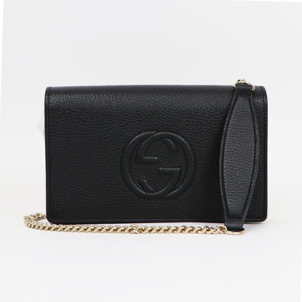 22gu021btq 001 Gucci Soho Chain Wallet Leather Black