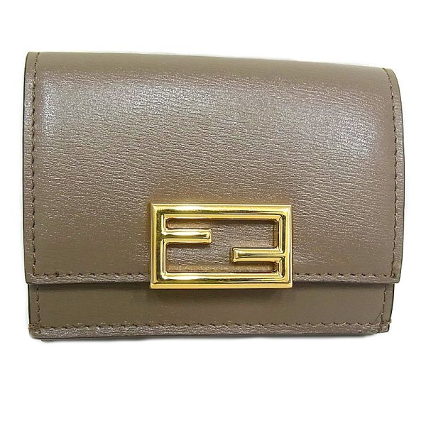 Exif JPEG PICTURE Fendi Trifold Wallet Leather Mini Wallet Brown