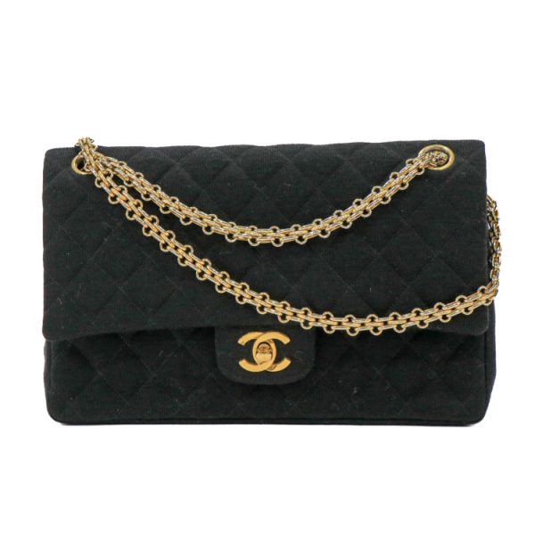 23 2647 02 Chanel Matelasse Double Flap Chain Canvas Shoulder Bag Black