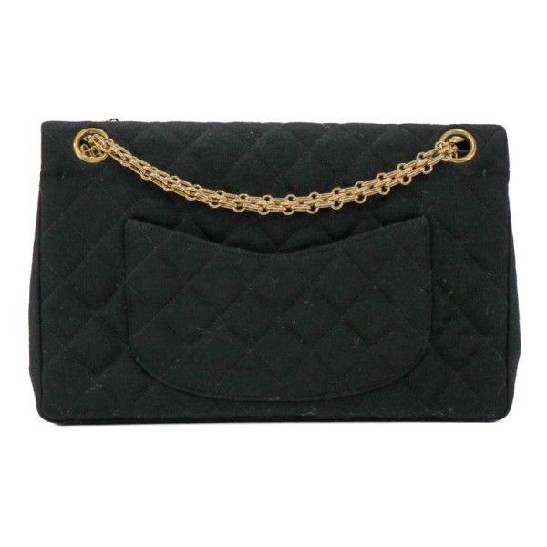 23 2647 04 Chanel Matelasse Double Flap Chain Canvas Shoulder Bag Black