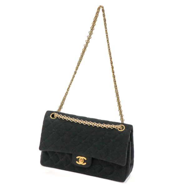 23 2647 13 Chanel Matelasse Double Flap Chain Canvas Shoulder Bag Black