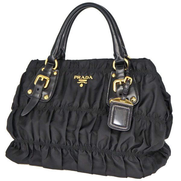 23 2935 Prada 2 Way Bag Gathered Shoulder Handbag Black