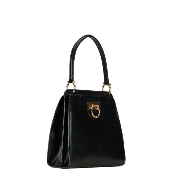 230 55030 2 Celine Double Face Ring Hardware Handbag Black Leather