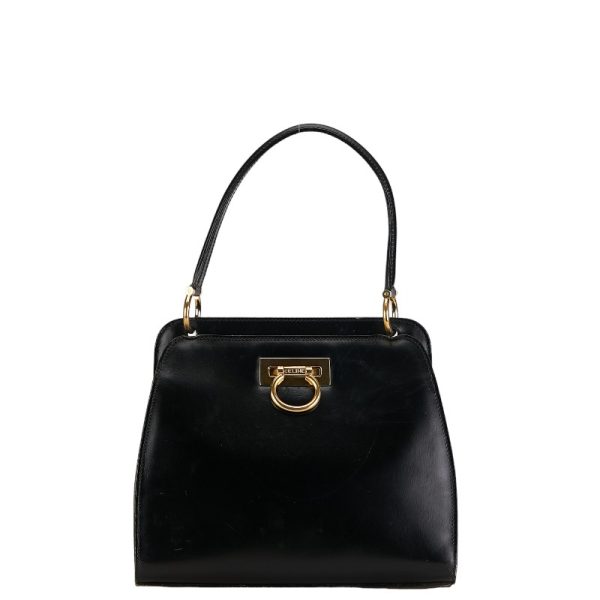 230 55030 3 Celine Double Face Ring Hardware Handbag Black Leather