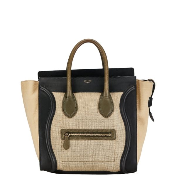 230 55034 1 Celine Luggage Mini Shopper Tricolor Tote Bag Beige Black Leather Canvas