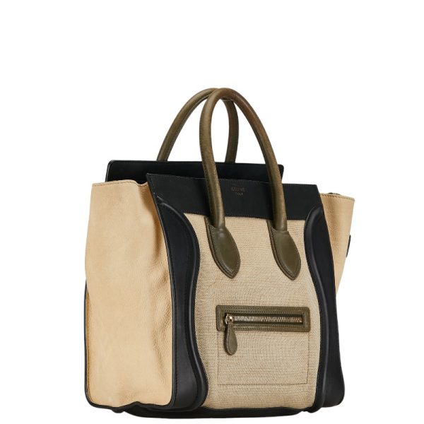 230 55034 2 Celine Luggage Mini Shopper Tricolor Tote Bag Beige Black Leather Canvas