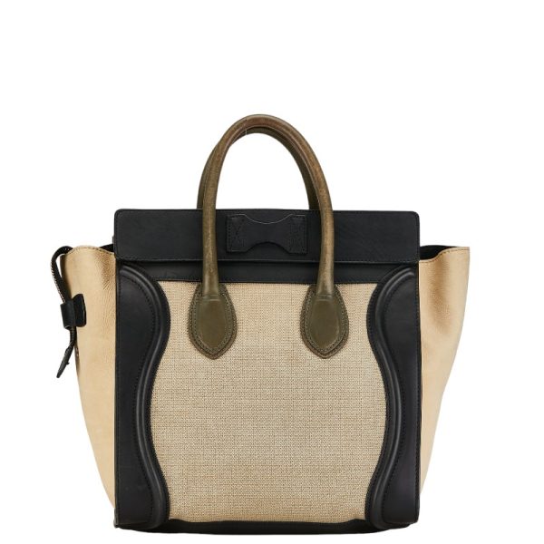 230 55034 3 Celine Luggage Mini Shopper Tricolor Tote Bag Beige Black Leather Canvas