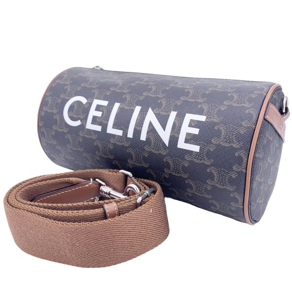 23014352 01 Celine Triomphe Cylinder Calfskin Barrel Bag Tan Black