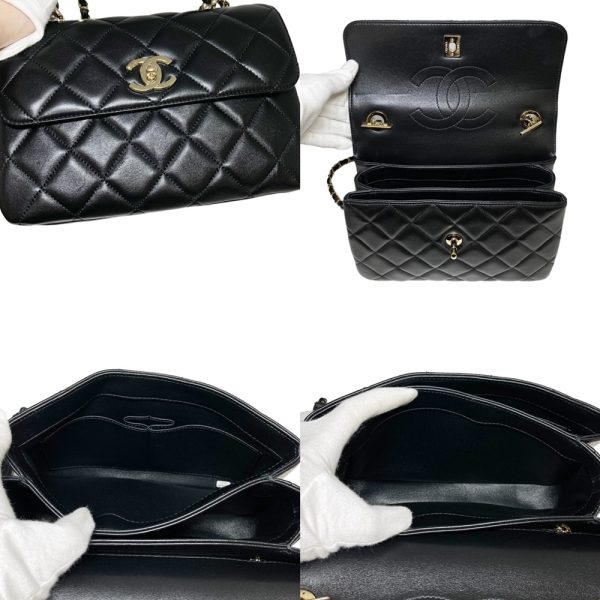 2301788 7 Chanel Top Handle Flap Bag Lambskin Black