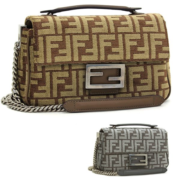 230302 bg3 2 1 FENDI Baguette Chain Midi Shoulder Bag Velor Gray