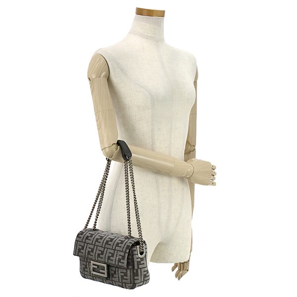 230302 bg3 2 t2 FENDI Baguette Chain Midi Shoulder Bag Velor Gray