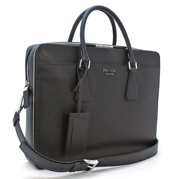 230823 bg10 2 1 PRADA Briefcase Saffiano Cuir Leather Black