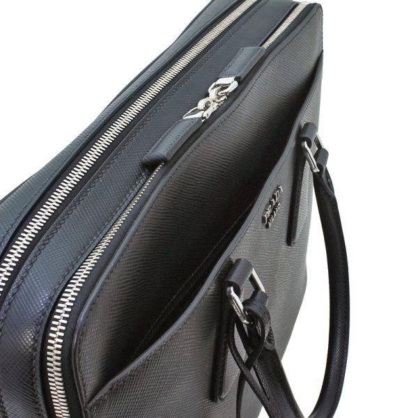 230823 bg10 2 5 PRADA Briefcase Saffiano Cuir Leather Black