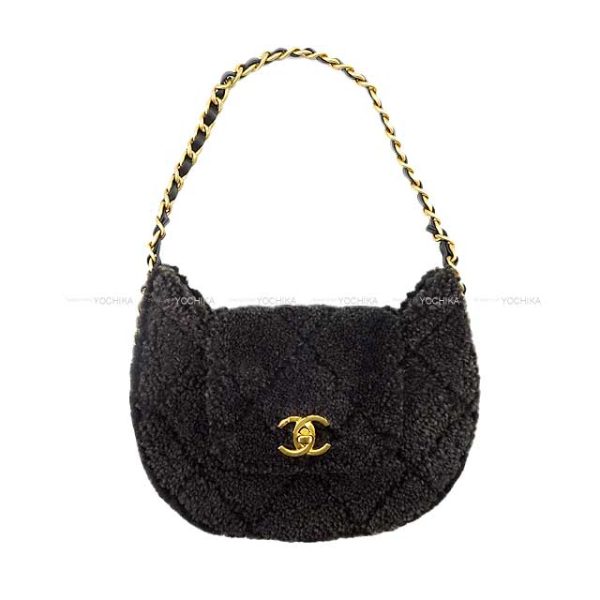 23100902 Chanel Chain Around Matelasse Flap Hobo Fur Boa Charcoal GrayBlack