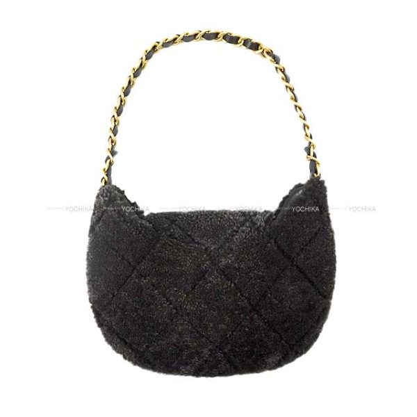 23100902 2 Chanel Chain Around Matelasse Flap Hobo Fur Boa Charcoal GrayBlack