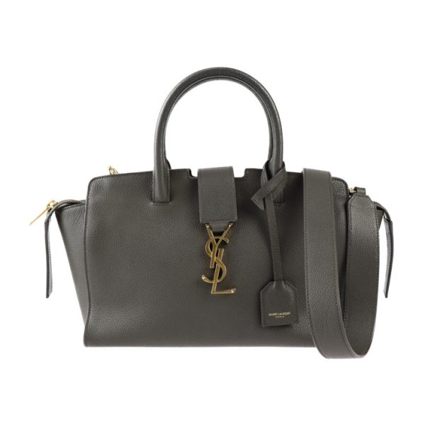 2311103010069 1 Saint Laurent Grain Leather Down Town Baby Hand Bag Gray Gold