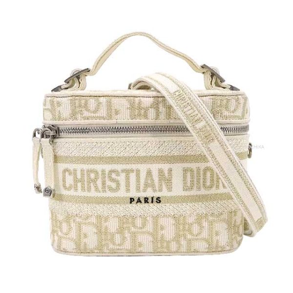 23112209 Christian Dior 2021 Holiday Collection Oblique Jacquard Vanity Small Top Handle Bag White Gold Black