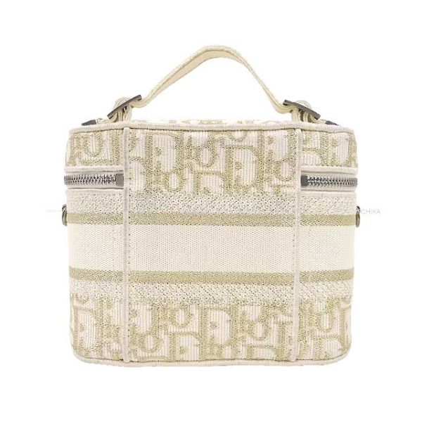 23112209 2 Christian Dior 2021 Holiday Collection Oblique Jacquard Vanity Small Top Handle Bag White Gold Black