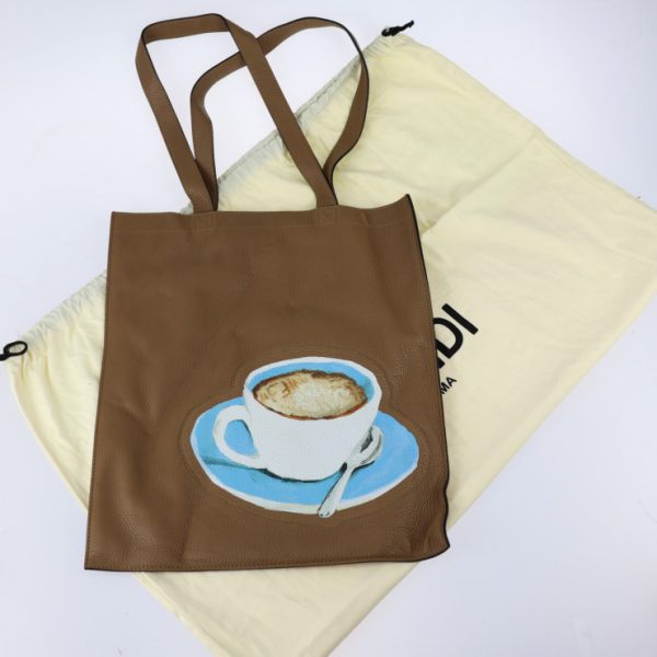 2314063010133 10 Fendi Print Coffee Cup Pattern Leather Tote Bag Brown