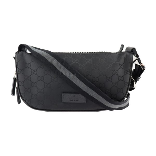 2314093010035 1 Gucci GG Nylon Waist Bag Leather Hip Bag Black Silver