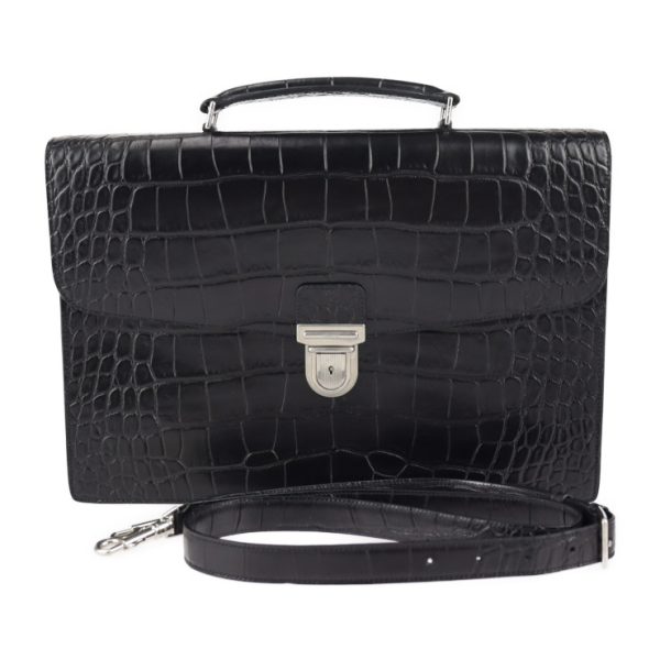 2320073007124 1 Celine Business Bag Croco Embossed Leather Black Silver Hardware 2WAY Briefcase