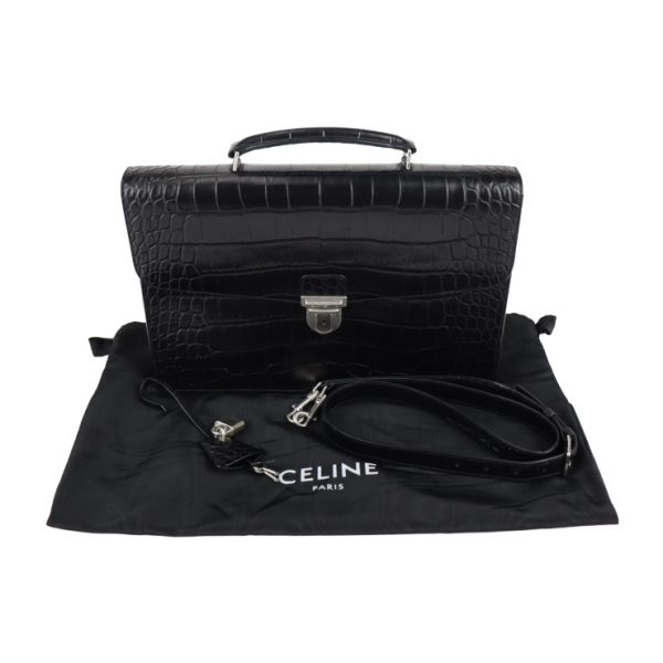 2320073007124 10 Celine Business Bag Croco Embossed Leather Black Silver Hardware 2WAY Briefcase