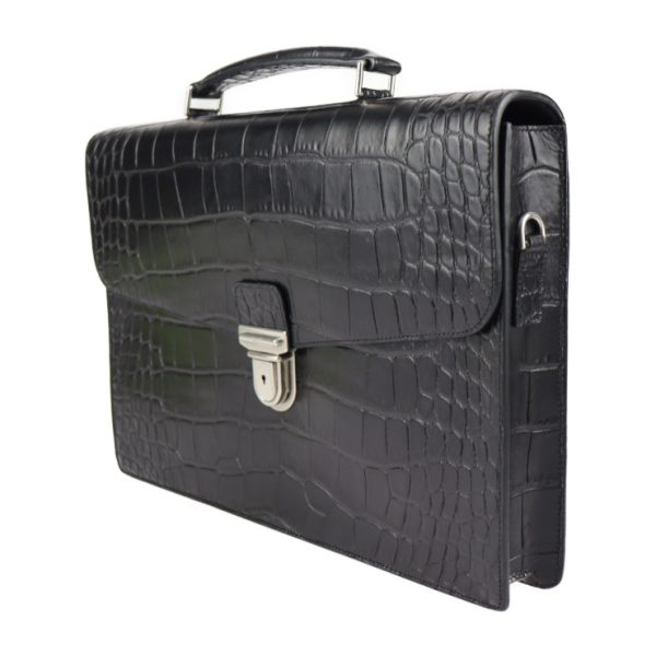 2320073007124 2 Celine Business Bag Croco Embossed Leather Black Silver Hardware 2WAY Briefcase